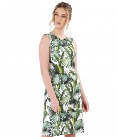 Rochie din jerse imprimat cu motive florale si pliuri pe fata