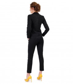 Costum office dama cu sacou si pantaloni din stofa cu aspect catifelat