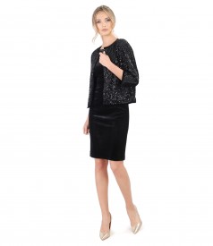 Rochie din catifea elstica neagra si bolero din paiete