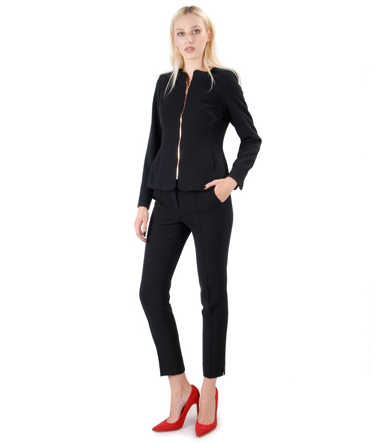 Costum dama office cu sacou si pantaloni din stofa elastica neagra