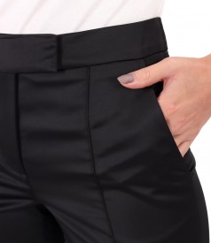 Pantaloni de ocazie din saten elastic cu fermoare pe tiv