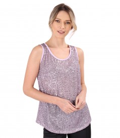 Bluza fara maneci din paiete cu garnitura de saten