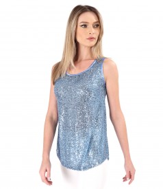 Bluza fara maneci din paiete cu garnitura de saten