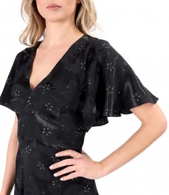 Rochie de ocazie din viscoza cu fir de efect si motive florale