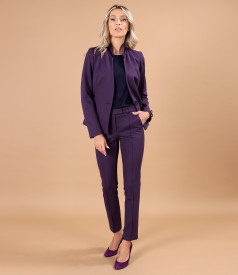 Costum dama office cu sacou si pantaloni din stofa texturata