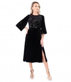 Rochie midi de ocazie din catifea cu bust din paiete