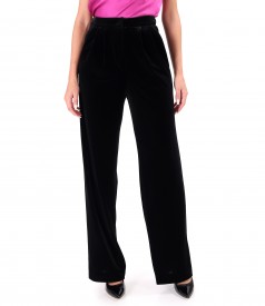 Pantaloni largi din catifea elastica neagra