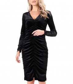 Rochie eleganta din catifea elastica incretita pe fata