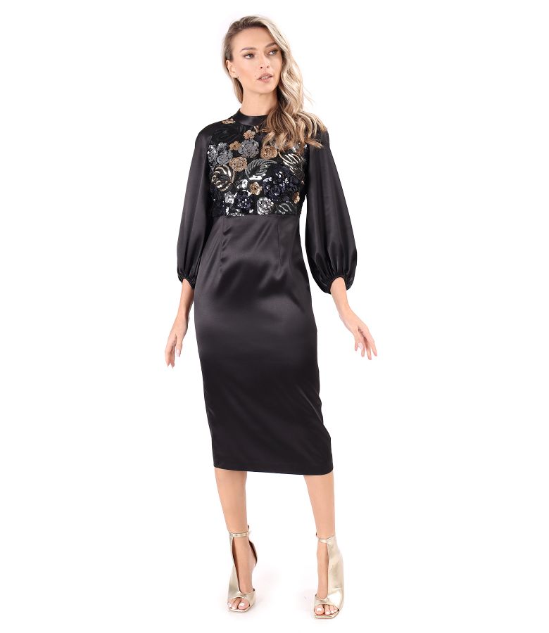 Rochie midi de ocazie din satin cu bust din paiete