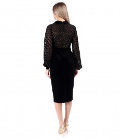 Rochie midi de cocktail cu fusta din catifea