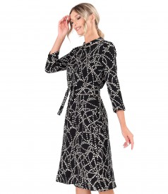 Rochie midi din viscoza plina cu guler rotund