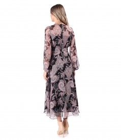 Rochie midi din voal fin imprimat digital cu motive paisley