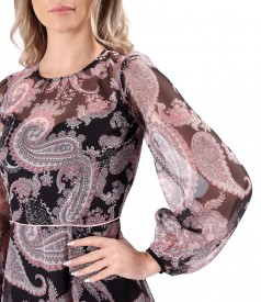 Rochie midi din voal fin imprimat digital cu motive paisley