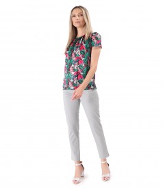 Bluza eleganta din matase naturala imprimata cu motive florale