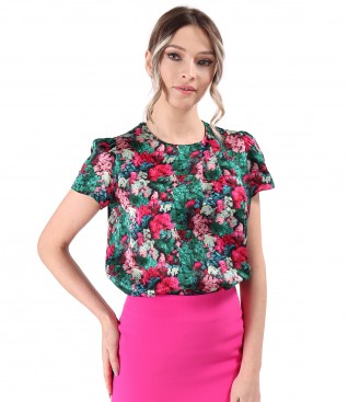 Bluza eleganta din matase naturala imprimata cu motive florale