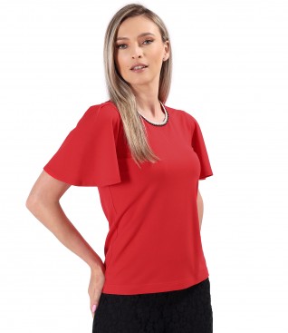 Bluza eleganta din jerse elastic uni cu maneci ample