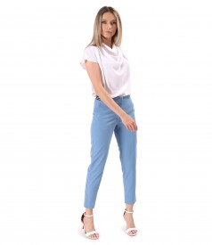 Bluza lejera cu pliuri pe umar cu pantaloni din tencel cu bumbac