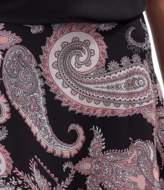 Fusta midi semiclos din voal fin imprimat cu motive paisley