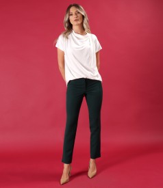 Pantaloni eleganti pana din stofa elastica cu viscoza