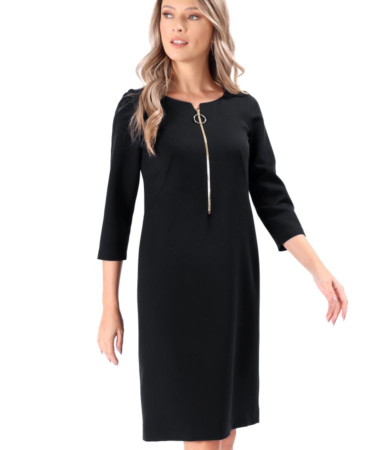 Rochie eleganta din stofa elastica cu fermoar auriu