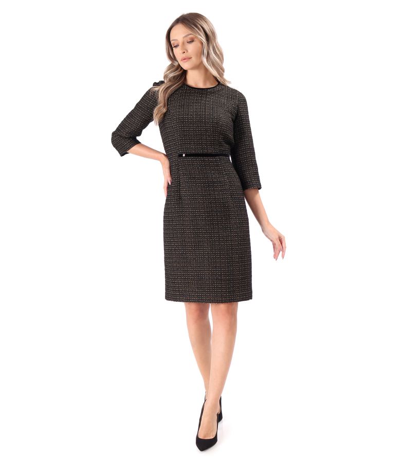 Rochie office din bucle cu garnituri din catifea neagra