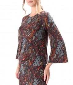 Rochie eleganta din jerse elastic gros imprimat cu motive paisley