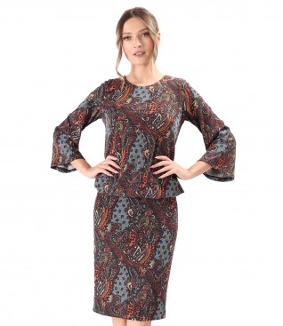 Rochie eleganta din jerse elastic gros imprimat cu motive paisley