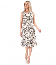 Rochie midi pe bie din viscoza cu motive florale si fir de effect