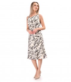 Rochie midi pe bie din viscoza cu motive florale si fir de effect