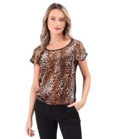 Bluza lejera cu fata din matase naturala cu animal print