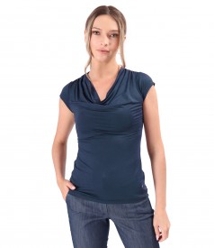 Bluza din jerse elastic cu decolteu in falduri