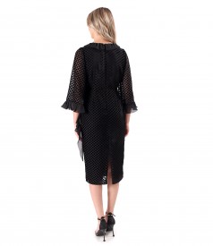 Rochie de cocktail din voal cu buline din catifea
