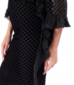 Rochie de cocktail din voal cu buline din catifea