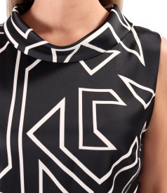 Rochie lejera din satin imprimat cu motige geometrice