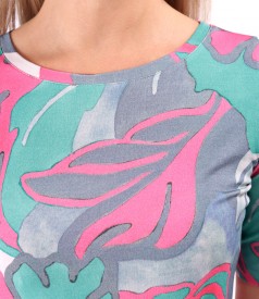 Rochie din jerse elastic imprimat cu motive florale
