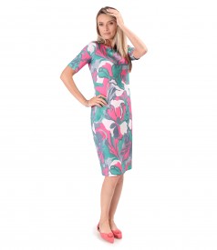 Rochie din jerse elastic imprimat cu motive florale