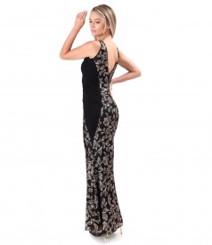 Rochie de seara lunga din paiete aurii cu motive florale