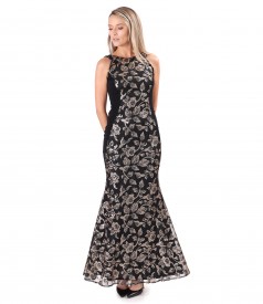 Rochie de seara lunga din paiete aurii cu motive florale