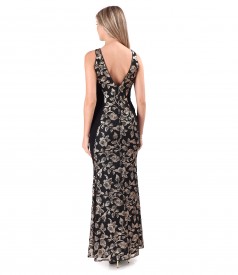 Rochie de seara lunga din paiete aurii cu motive florale