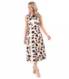 Rochie midi din matase naturala imprimat cu motive geometrice