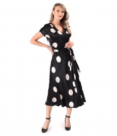 Rochie midi din satin de viscoza imprimata cu buline