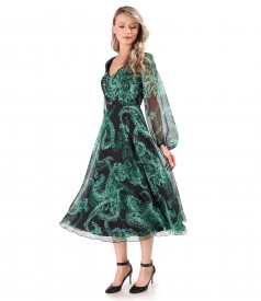 Rochie midi din voal fin imprimat digital cu motive paisley