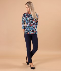 Bluza din jerse elastic imprimat cu motive florale