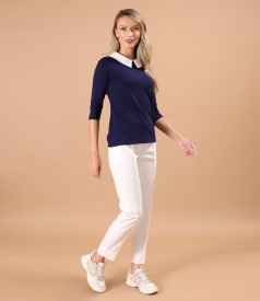 Bluza din jerse elastic fin cu guler ascutit
